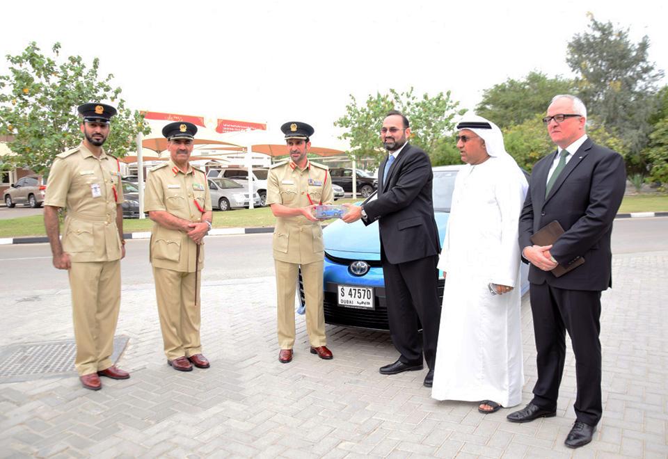 Dubai Police test drive the fuel cell Toyota Mirai