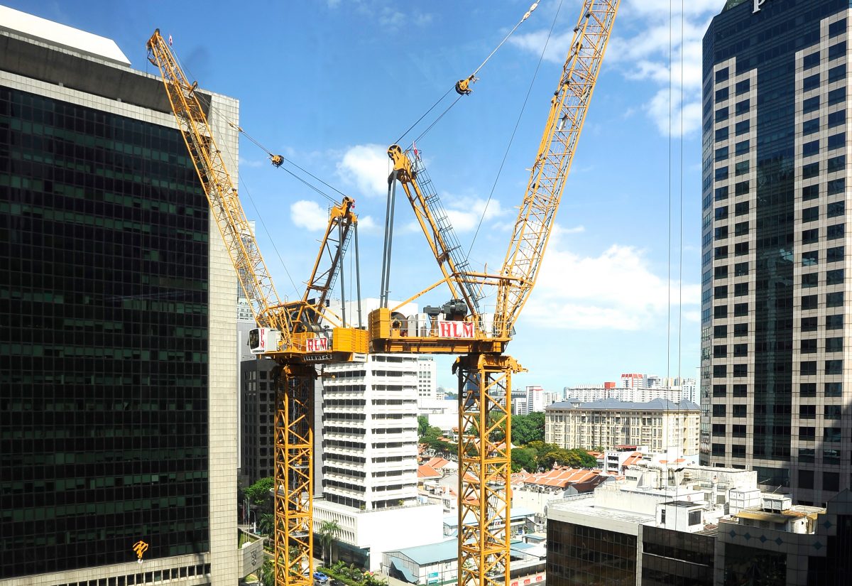 Liebherr luffing jib cranes used in Singapore