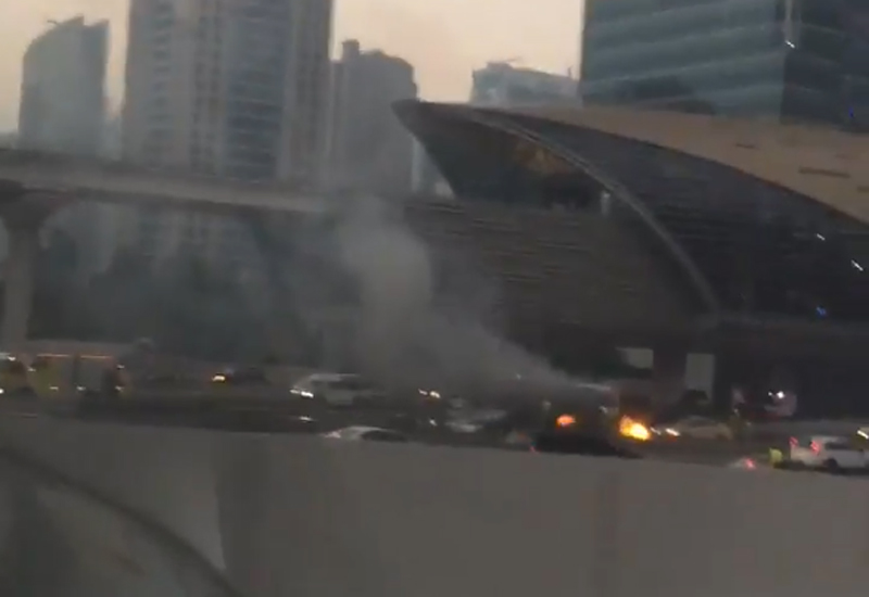 Collision leads to bus fire on Sheikh Zayed Road