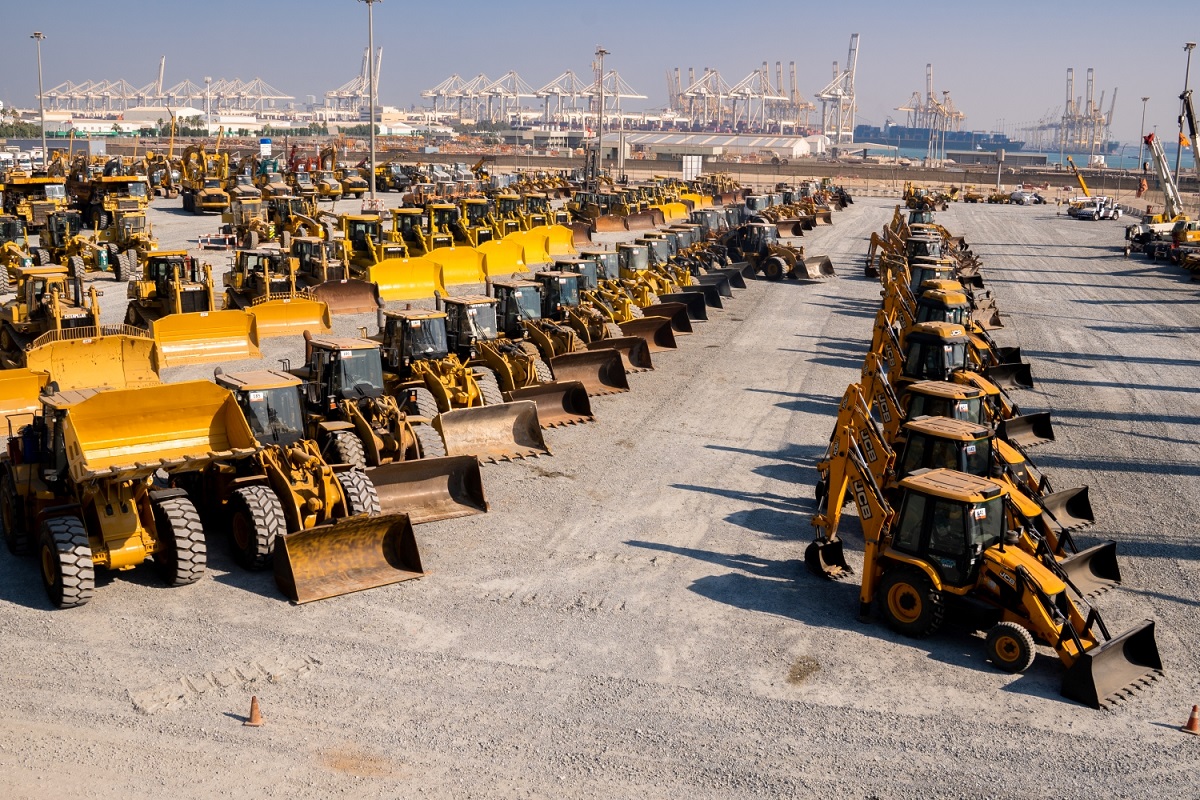 Excavators at Ritchie Bros' Jebel Ali yard in Dubai